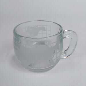 Vintage Nestle Nescafe Etched Clear Glass World Globe Coffee Mug Cup